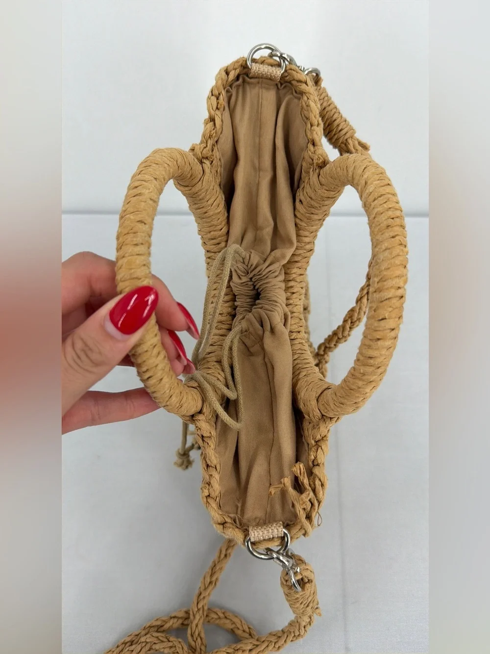 Tan Woven Straw Raffia small beach tote Crossbody Boho Resort vacation coastal